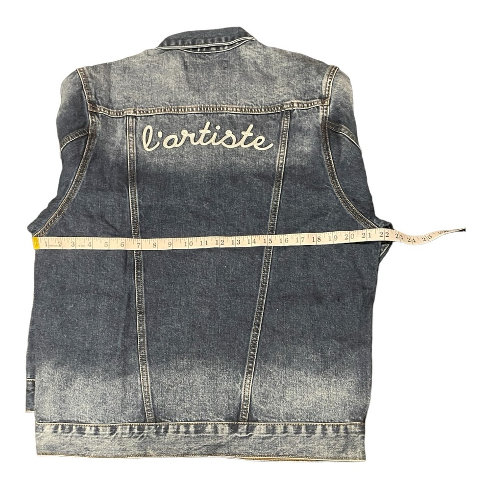 🆕 FREE PEOPLE - Sandrine Rose Oversized Denim Jacket “not yours” “l’artiste" - Picture 4 of 9